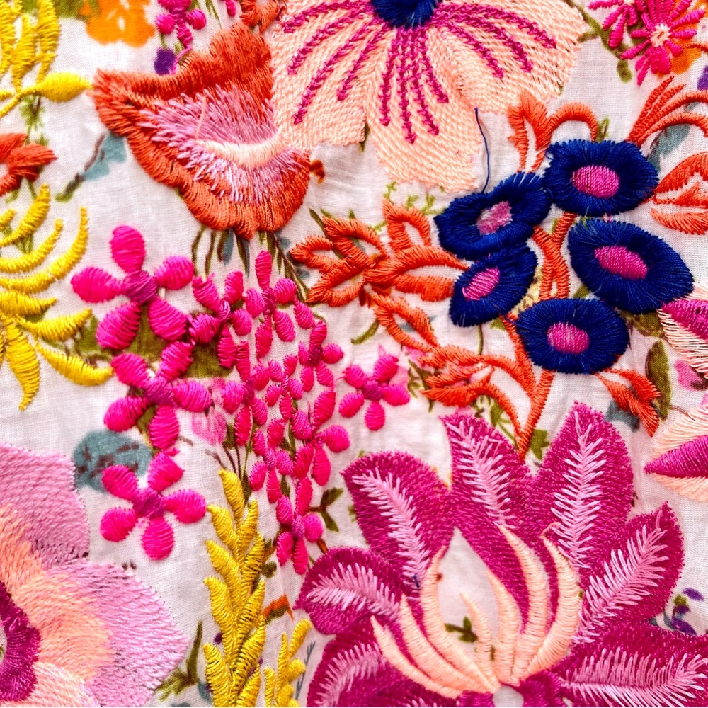 🇬🇧 Cottagecore Fully Embroidered Floral Mini Dress Handmade Garden Retro L - Picture 16 of 16